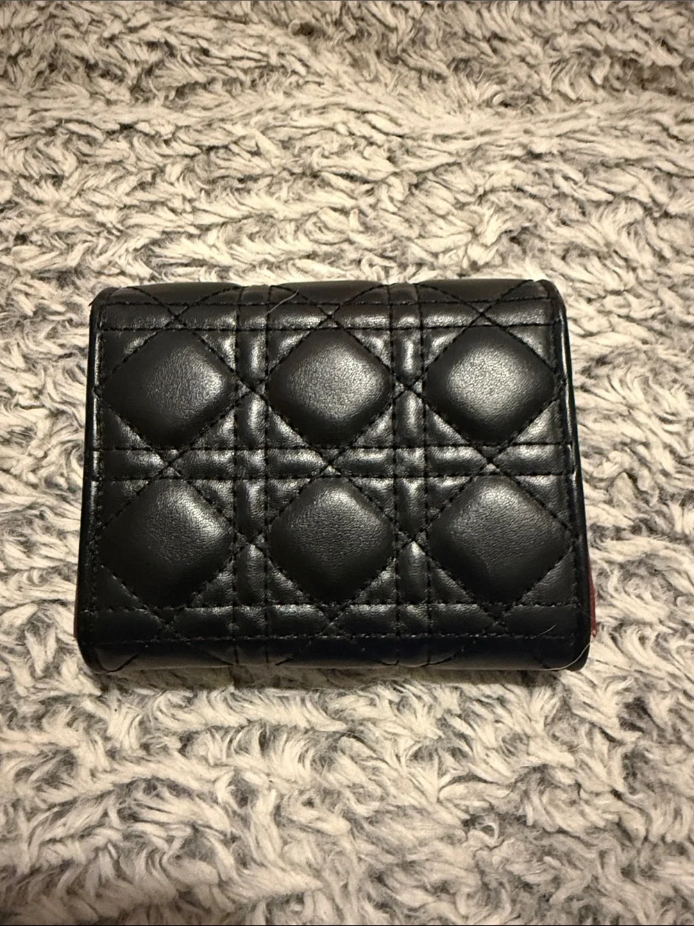 Black Quilted Trifold Wallet with Gold Logo
